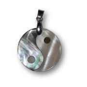 Perlmutt Yin Yang Anhänger mit silberfarbener Öse, Glücksbringer Schmuck, Kettenanhänger, Balance Symbol