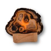 Achat Scheibe mit Holz-Teelichthalter, Halterung zum aufstellen und beleuchten mit einer Teelicht Kerze N26-1-84