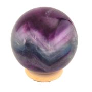 Edelstein-Kugel Regenbogen-Fluorit, Steinkugel mit Aufstellring aus Holz, Dekokugel, Meditation, N215