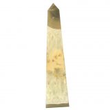 Obelisk aus Achat Edelstein, großes Standobjekt aus grau gemasertem Achat Kristall Reiki Stein