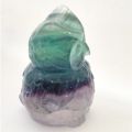 Eule Edelsteintier Figur aus Regenbogen Fluorit Steinfigur violett-grün schimmernd