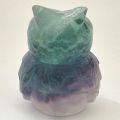 Eule Edelsteintier Figur aus Regenbogen Fluorit Steinfigur violett-grün schimmernd