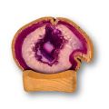 Achat-Scheibe violett mit Holz-Teelichthalter zur Aufnahme einer Kerze und Beleuchtung der Achatscheibe, V86