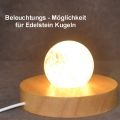 Leuchtsockel-LED-Warmlicht, Holz Sockel hell, ca. 10 cm Durchmesser, mit 6 LED`s, Beleuchtung für ihre Edelstein Objekte, mit USB Anschluss
