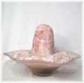 Rosenquarz polierter Quellstein Zimmerbrunnen, Standbrunnen Dekosteine Rosa-Quarz, Glasschale Roxana weiss-rosa, ca. 32 cm