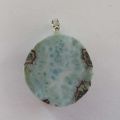 Larimar Cabochon, schöner runder Larimar Anhänger Silber, Echter Larimar Schmuck kaufen N14