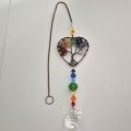 Fensterdeko zum Hängen, Edelstein Mix Herz, Sonnenfänger Baum des Lebens, mit Kristall Sun Catcher
