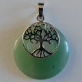 Anhänger Aventurin Scheibe mit Lebensbaum Halter | Kettenanhänger | grüner Quarz Edelstein für Halskette | Reiki Amulette Kreis Schmuckanhänger