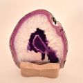 Achatscheiben Beleuchtung mit Holz Kerzenhalter, Achat Scheibe violett mit einem Kerzen Teelichthalter, V125