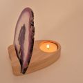 Achatscheiben Beleuchtung mit Holz Kerzenhalter, Achat Scheibe violett mit einem Kerzen Teelichthalter, V125