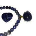 Sodalith Set Stretch-Perlen-Armband, Herz-Handschmeichler, Fellkugel Anhänger
