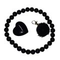 Turmalin Set Stretch-Perlen-Armband, Herz-Handschmeichler, Fellkugel Anhänger