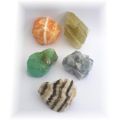 Rohstein-Set mit 5 verschiedenen Calcit Steinen aus Mexiko, N599, besondere Auswahl an Calcit Edelsteinen