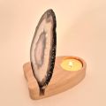 Achatscheibe mit Kerzenhalter, Natur Stein kaufen, Achat Scheiben Beleuchtung mit Teelichthalter aus Holz, N122