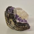 Amethyst Drusenkopf mit Calcit, echtes natürliches Edelstein Mineral, Geode, Dekostein N182