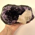 Amethyst Drusenkopf mit Calcit, echtes natürliches Edelstein Mineral, Geode, Dekostein N182