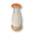 Selenit Steinlampe Pilz, weiß-oranger Selenit Naturstein Leuchte, Pilzlampe mit Holzsockel