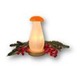 Selenit Steinlampe Pilz, weiß-oranger Selenit Naturstein Leuchte, Pilzlampe mit Holzsockel