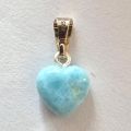 Larimar, Atlantis-Stein Kettenanhänger, hellblau, echtes, kleines Edelstein Herz mit Silber Öse
