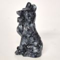 Wolf Edelsteintier, Handarbeit aus Larvikit Stein, Dekoration, Sammler, sitzende Wolfsfigur, N8