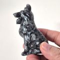 Wolf Edelsteintier, Handarbeit aus Larvikit Stein, Dekoration, Sammler, sitzende Wolfsfigur, N8
