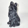 Wolf Edelsteintier, Handarbeit aus Larvikit Stein, Dekoration, Sammler, sitzende Wolfsfigur, N8