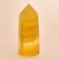 Fluorit Turm-Obelisk, Edelstein Standspitze, Therapiestein gelber Fluorit, kleine Heilsteinspitze, N64