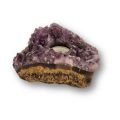 Amethyst Naturstein Teelichthalter mit wunderschöner, dunkel violetter Kristallstruktur, Kerzenhalter N107