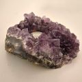 Amethyst Naturstein Teelichthalter mit wunderschöner, dunkel violetter Kristallstruktur, Kerzenhalter N107
