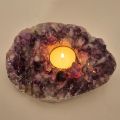 Amethyst Naturstein Teelichthalter mit wunderschöner, urig violette Kristallstruktur-teilpoliert, Kerzenhalter N937