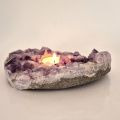Amethyst Naturstein Teelichthalter mit wunderschöner, urig violette Kristallstruktur-teilpoliert, Kerzenhalter N937