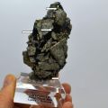 Edelstein Mineral Vivianite, Kristallcluster stehend auf Plexi-Scheibe, N5