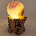 Amethyst Steinkugel, Edelsteikugel beleuchtet auf LED-warmlicht Holzstamm-Sockel, N383