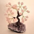 Edelsteinbaum klein, Rosenquarz-Steinbaum auf Amethyst Base, Edelstein-Bäumchen ca. 12-13 cm