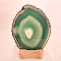 Achatscheiben Beleuchtung mit Holz Kerzenhalter, Achat Scheibe Grün mit einem Kerzen Teelichthalter, G11-146