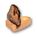 Achat Scheibe mit Holz-Teelichthalter, Halterung zum aufstellen und beleuchten mit einer Teelicht Kerze N26-1-84