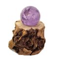 Amethyst Edelstein Kugel mit LED-Holzsockel, Echte Amethystkugel N116