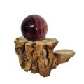 Violette Fluorit Edelstein Kugel mit LED-Holzsockel – beleuchtete Naturstein Dekoration – Unikat, N255
