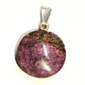 Purpurit Edelstein runder Cabochon Anhänger, mit 925 Silber Öse, Kettenanhänger dunkelviolett metallisch schimmernd, N465