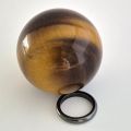 Tigerauge gold-braun Steinkugel, Deko-Kugel, Edelstein-Kugel-Ball, mit Hämatit Aufstellring, N125