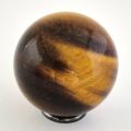 Tigerauge gold-braun Steinkugel, Deko-Kugel, Edelstein-Kugel-Ball, mit Hämatit Aufstellring, N125