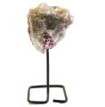 Rubellit-Rohstein auf schwarzem Metallständer – Natur rosa Turmalin in Quarz aus Brasilien – Mineralien Dekoration Sammlerstück N110