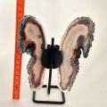Achat Schmetterling – Handgefertigte Edelstein Dekoration aus 2 Achatscheiben und einem Metallständer N285