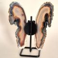 Achat Schmetterling – Handgefertigte Edelstein Dekoration aus 2 Achatscheiben und einem Metallständer N285