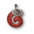Korallen Kettenanhänger in Spiralenform gefasst mit Elefantenkopf und Öse – Silberschmuck