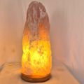 XXL Rosenquarz Lampe, Große Edelsteinlampe aus Naturstein mit Holzsockel und LED, ca. 9-10 kg