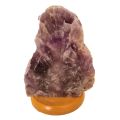 Amethyst Steinlampe, Front poliert, heller Holzsockel, Edelstein-Lampe N310
