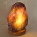 Amethyst Steinlampe, Front poliert, heller Holzsockel, Edelstein-Lampe N310