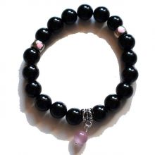 Onyx Kugel Armband | mit Charms Anhänger rosa Perle | Unikat Anfertigung praktisch auf Strechband | hübscher Armschmuck
