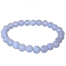 Chalcedon Edelstein Armband | Kugelarmband auf Strechband | blau-weiße Perlen-Armschmuck